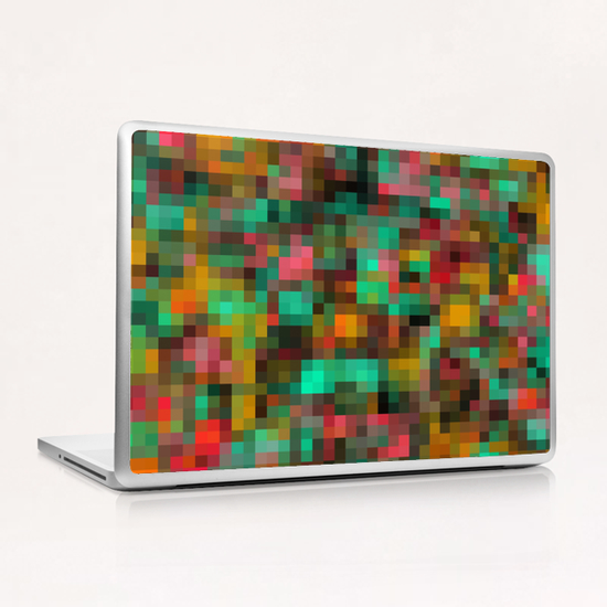 geometric square pixel pattern abstract background in green yellow pink Laptop & iPad Skin by Timmy333