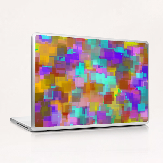 geometric square pattern abstract background in pink blue purple brown Laptop & iPad Skin by Timmy333