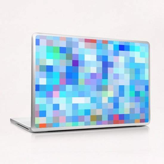 geometric square pixel pattern abstract background in blue pink purple Laptop & iPad Skin by Timmy333