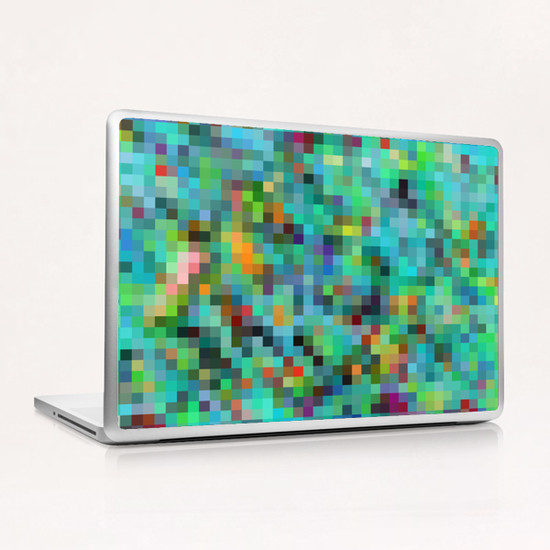 geometric square pixel pattern abstract background in green blue orange Laptop & iPad Skin by Timmy333