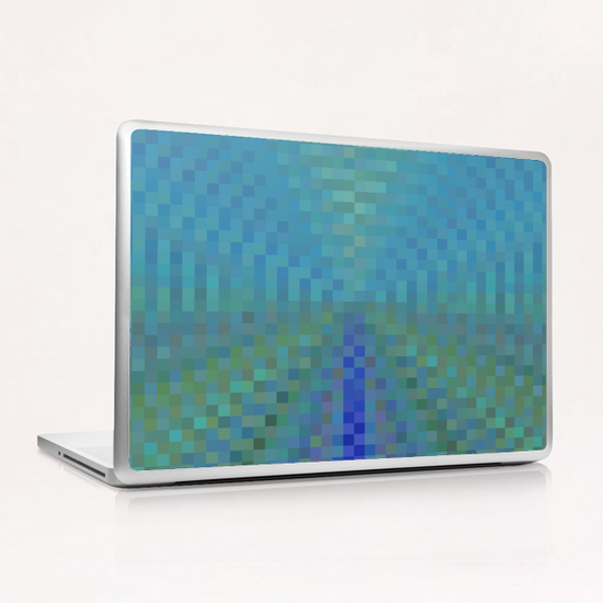 geometric square pixel pattern abstract background in blue and green Laptop & iPad Skin by Timmy333