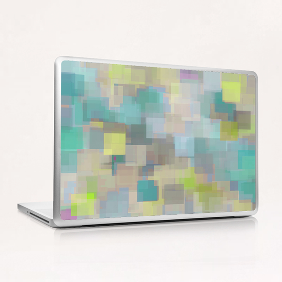 geometric square pattern abstract background in yellow and green Laptop & iPad Skin by Timmy333