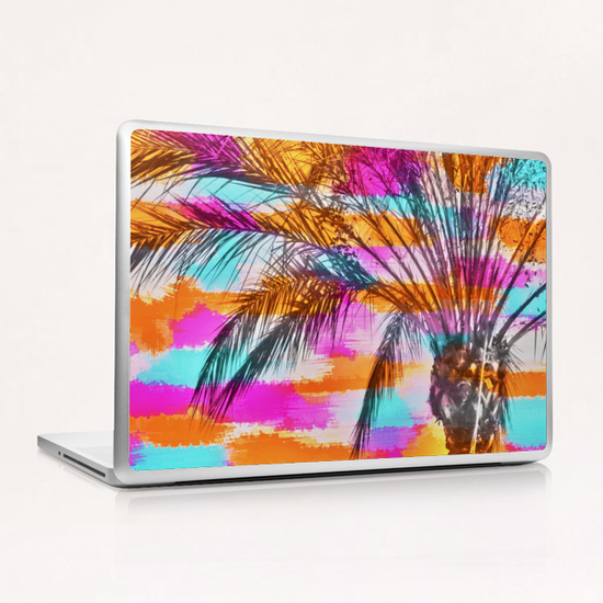 palm tree with colorful painting abstract background in pink orange blue Laptop & iPad Skin by Timmy333