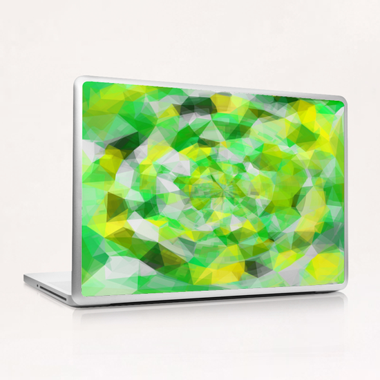 geometric polygon abstract pattern in green and yellow Laptop & iPad Skin by Timmy333