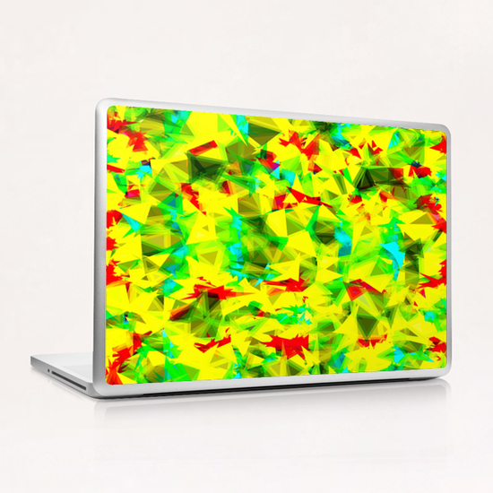 psychedelic geometric triangle abstract pattern in green yellow blue red Laptop & iPad Skin by Timmy333