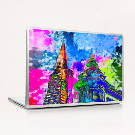pyramid building and classic building exterior at San Francisco, USA with colorful painting abstract background Laptop & iPad Skin by Timmy333