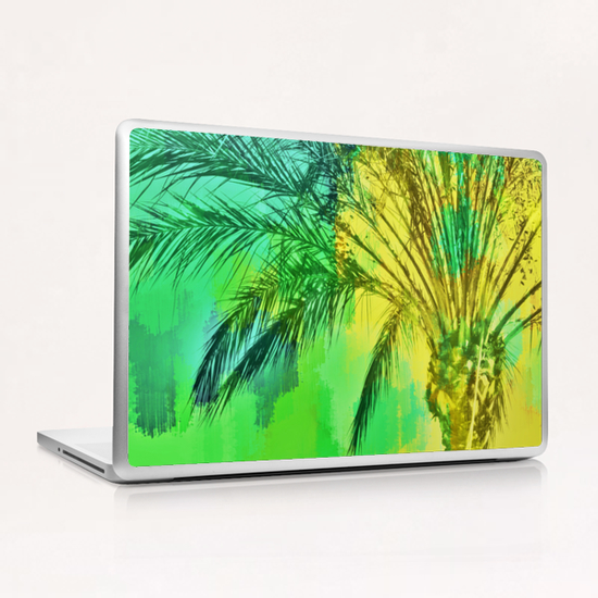 isolate palm tree with painting abstract background in green yellow Laptop & iPad Skin by Timmy333