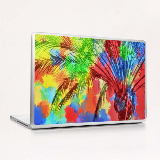 isolate palm tree with painting abstract background in red blue green yellow Laptop & iPad Skin by Timmy333