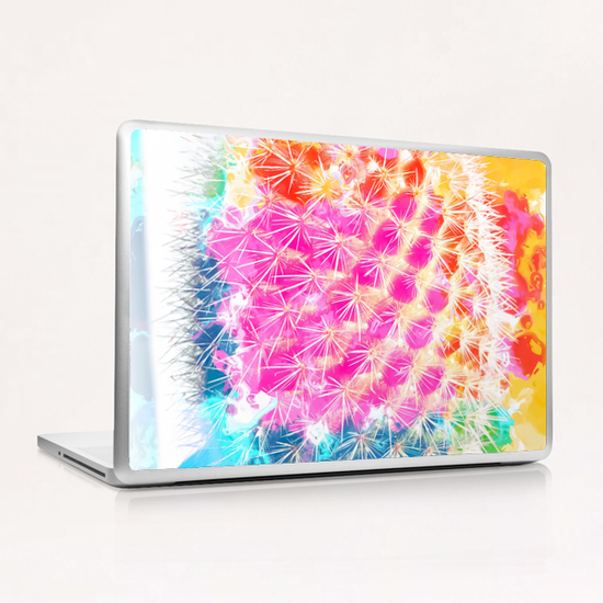closeup cactus with colorful painting abstract in pink orange blue Laptop & iPad Skin by Timmy333