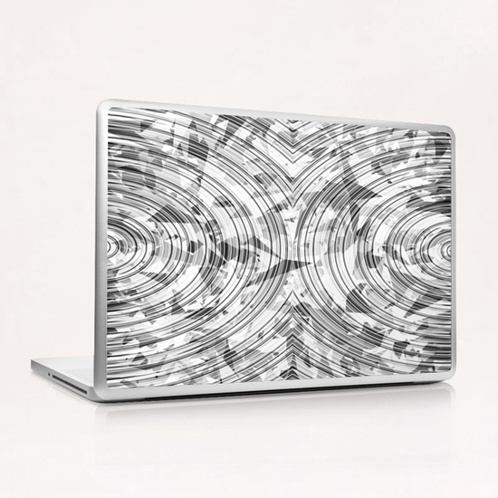 psychedelic geometric circle pattern abstract background in black and white Laptop & iPad Skin by Timmy333