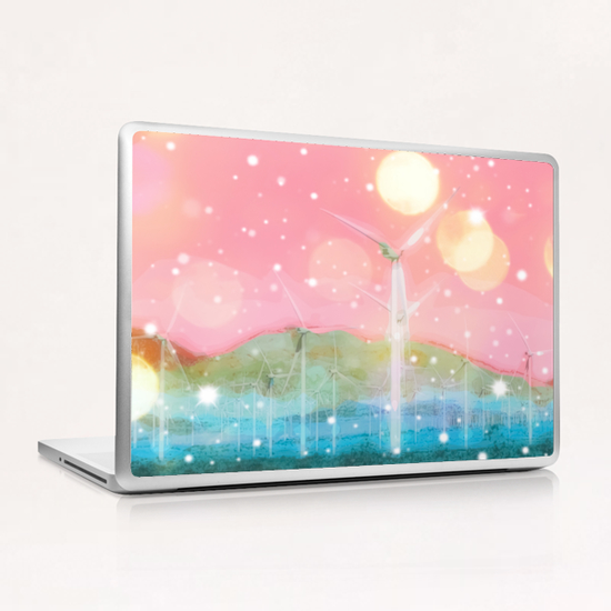 wind turbine in the desert with snow and bokeh light background Laptop & iPad Skin by Timmy333