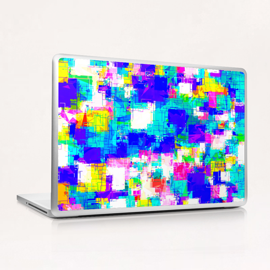 geometric square pattern abstract in blue pink yellow Laptop & iPad Skin by Timmy333