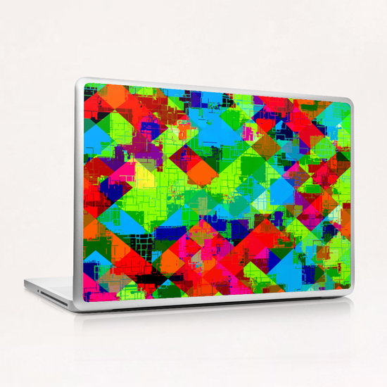 geometric square pixel pattern abstract in green red blue Laptop & iPad Skin by Timmy333