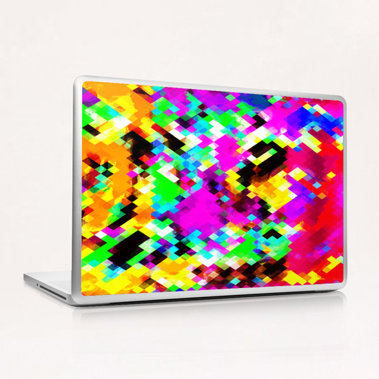 psychedelic geometric pixel abstract pattern in pink purple blue green yellow Laptop & iPad Skin by Timmy333