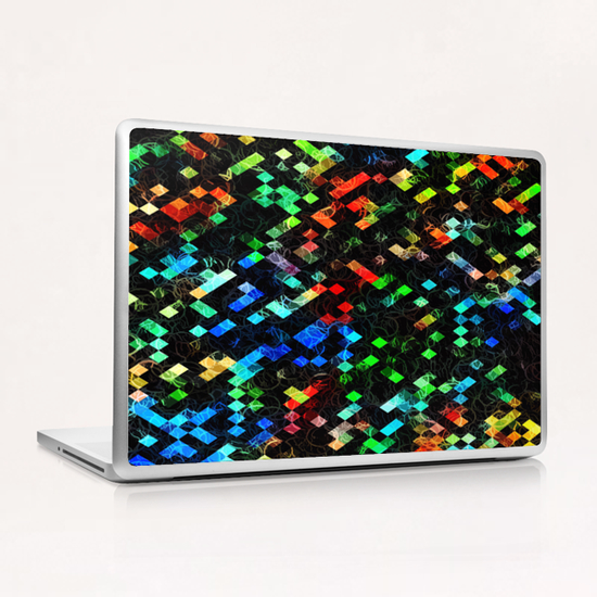 psychedelic geometric pixel abstract pattern in blue green red orange Laptop & iPad Skin by Timmy333