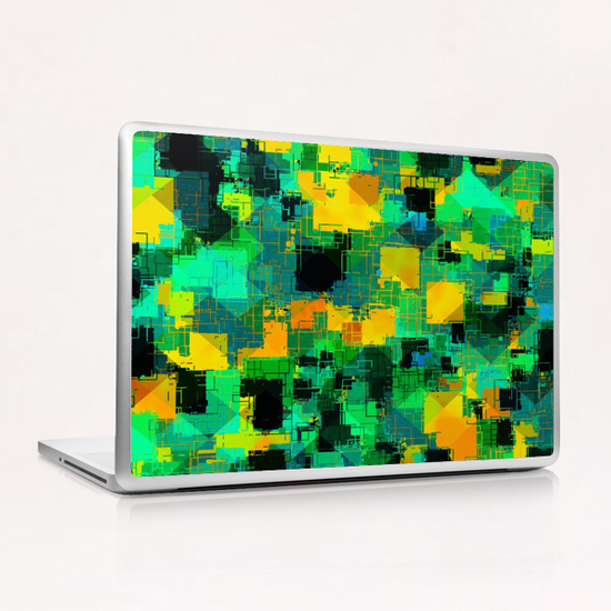geometric square pattern abstract in green and yellow Laptop & iPad Skin by Timmy333