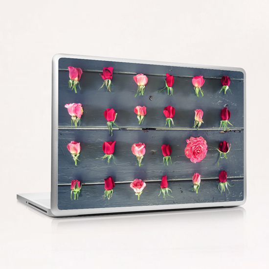 fresh red and pink roses on the wooden table Laptop & iPad Skin by Timmy333