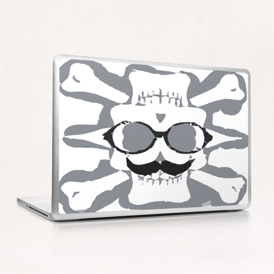 old funny skull art portrait in black and white Laptop & iPad Skin by Timmy333