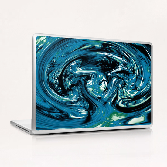 psychedelic spiral line pattern painting abstract background in blue and green Laptop & iPad Skin by Timmy333