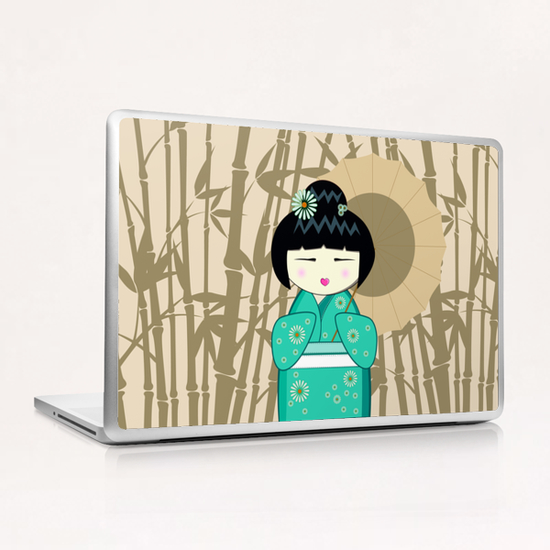 Brown umbrella kokeshi Laptop & iPad Skin by PIEL Design