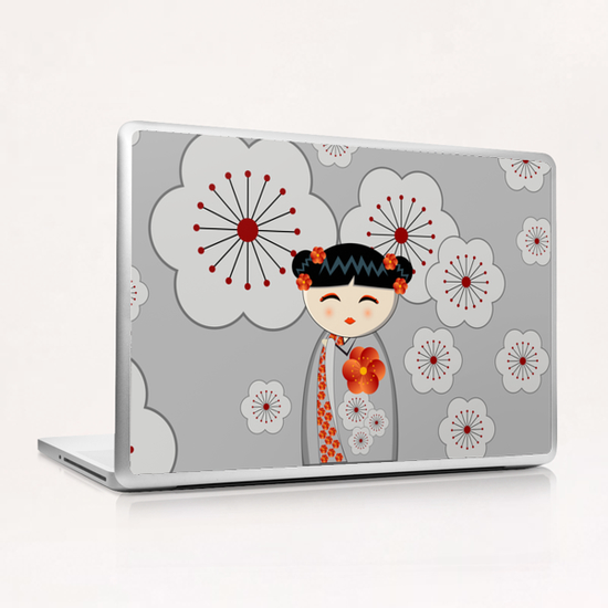 Orange and grey kokeshi Laptop & iPad Skin by PIEL Design