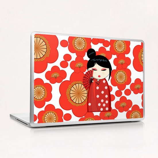 Red flower kokeshi Laptop & iPad Skin by PIEL Design
