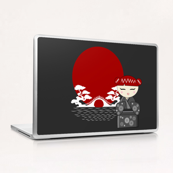 Red and grey kokeshi Laptop & iPad Skin by PIEL Design