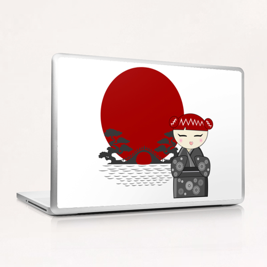 Grey and white kokeshi Laptop & iPad Skin by PIEL Design