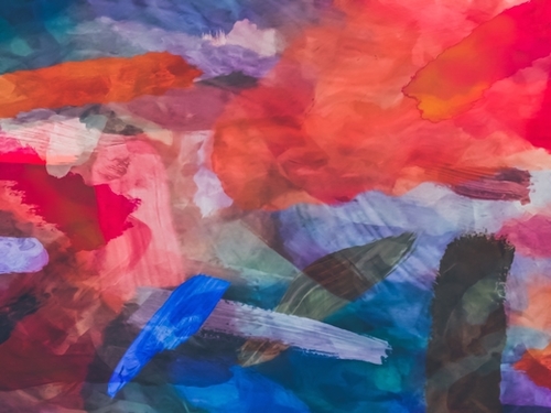 splash painting texture abstract background in red blue brown Mural by Timmy333