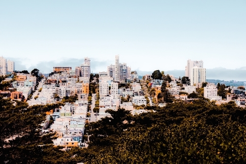 City view with blue sky at San Francisco California USA  Mural by Timmy333