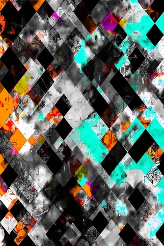 geometric pixel square pattern abstract art in blue orange black Mural by Timmy333