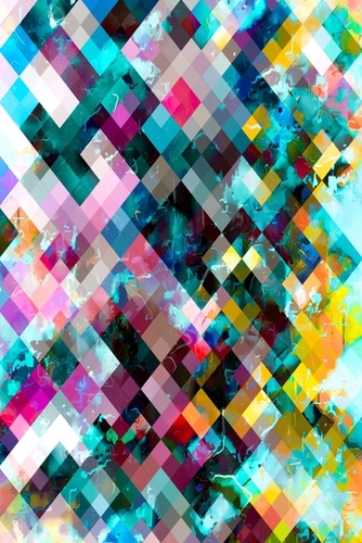 geometric square pixel pattern abstract background in blue pink orange purple Mural by Timmy333