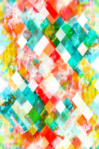 geometric pixel square pattern abstract in green orange blue Mural by Timmy333