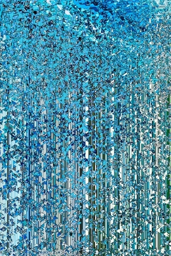 fractal geometric triangle shape abstract art in blue Mural by Timmy333