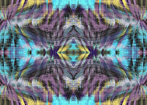 psychedelic geometric symmetry abstract pattern in purple blue yellow Mural by Timmy333
