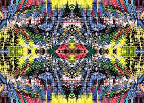 geometric symmetry pattern abstract background in blue yellow green red Mural by Timmy333