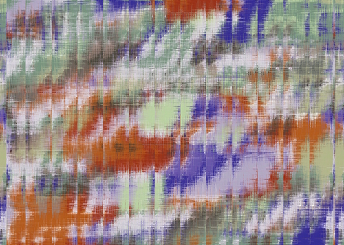 psychedelic geometric abstract pattern in orange green blue Mural by Timmy333