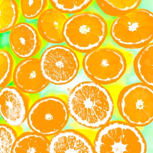 juicy orange pattern abstract with yellow and green background Mural by Timmy333