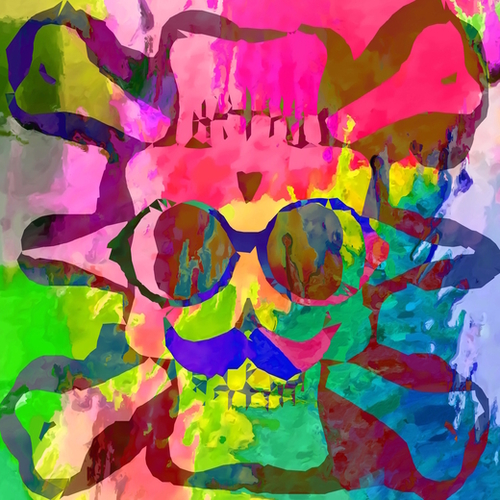 old vintage funny skull art portrait with painting abstract background in red pink yellow green blue Mural by Timmy333