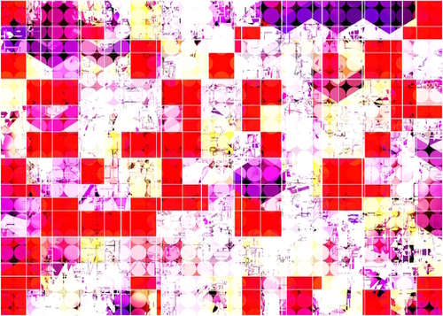 geometric circle and square pattern abstract in red pink yellow Mural by Timmy333