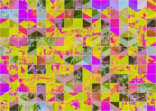 geometric square pattern abstract in yellow green pink Mural by Timmy333