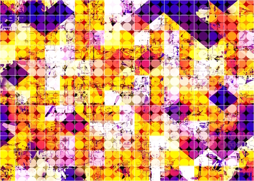geometric square and circle pattern abstract in orange blue Mural by Timmy333