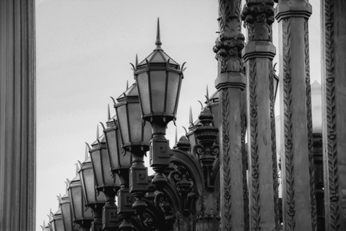 Urban Light at LACMA Los Angeles California USA in black and white Mural by Timmy333