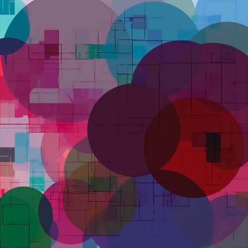 geometric circle and square pattern abstract in pink blue Mural by Timmy333