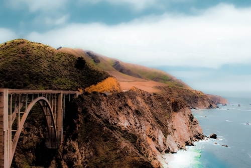 bridge with green mountain and ocean view at Bixby Bridge, Big Sur, California, USA Mural by Timmy333