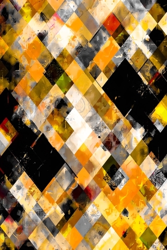 geometric pixel square pattern abstract art in orange brown yellow black Mural by Timmy333