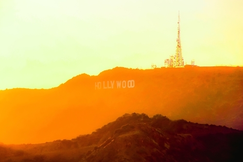 sunset sky in summer at Hollywood Sign, Los Angeles, California, USA Mural by Timmy333