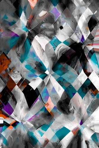 geometric pixel square pattern abstract art background in blue purple orange Mural by Timmy333