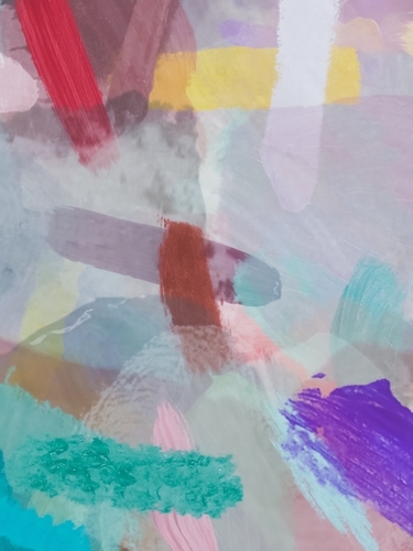brush painting texture abstract background in pink purple green red Mural by Timmy333