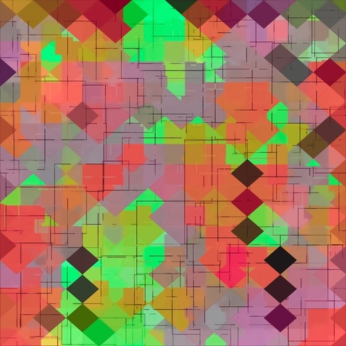geometric square pixel pattern abstract in green orange red Mural by Timmy333